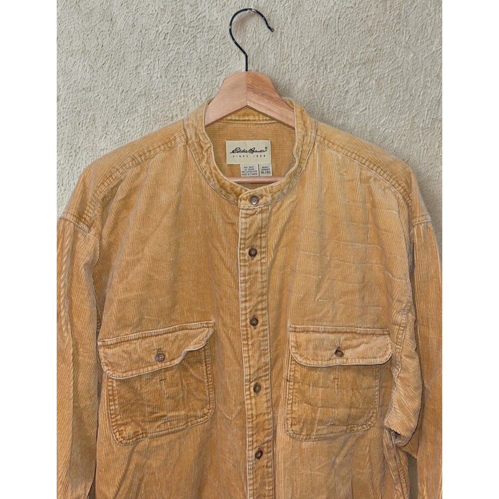 Eddie Bauer Vintage 90s Band Collar Corduroy Shirt Mens XL Mustard Yellow EUC - Picture 3 of 9